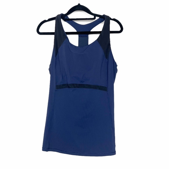 Athleta Tops - ATHLETA RACERBACK TANK TOP WITH BUILT IN BRA BLACK AND BLUE SIZE XL